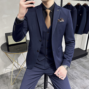 S-7XL韩版修身商务西服两粒扣西装三件套8802-P235图片