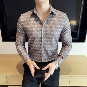 麂皮绒印花秋冬厚款男士长袖衬衫时尚休闲免熨衬衣CS049-P63图片