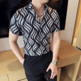 夏季印花短袖衬衫冰丝时尚休闲免熨衬衣男CS025-P58，男装T恤，星座1606-1