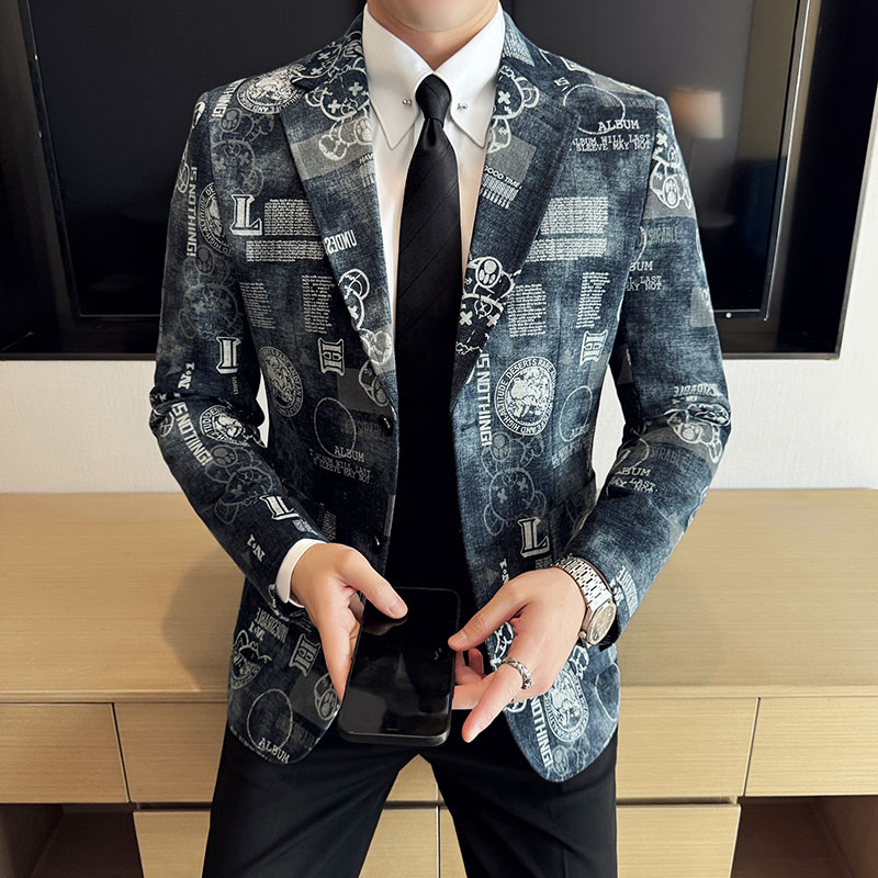 提花牛仔韩版修身西服时尚潮流休闲西装DX31-P168，男装西服套装，星座1606-1