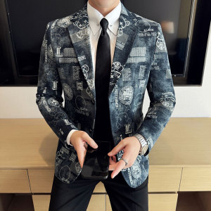 提花牛仔韩版修身西服时尚潮流休闲西装DX31-P168，男装西服套装，星座1606-1