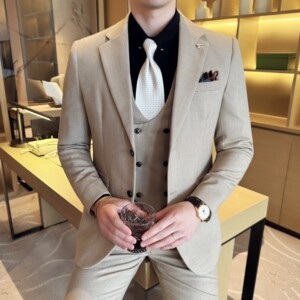 男士商务休闲西装华夫格韩版修身西服三件套2521-P280