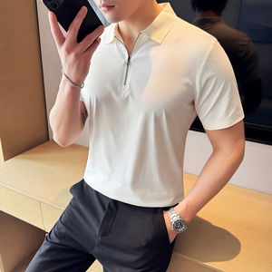 华夫格冰丝无痕PLO衫拉链上衣男短袖2815-P63图片