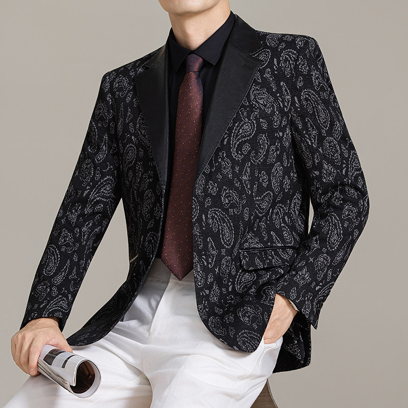 男士韩版修身西服时尚休闲提花拼皮西装外套DX70-P148,男装西服套装,星座1606-1