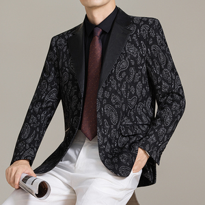 男士韩版修身西服时尚休闲提花拼皮西装外套DX70-P148图片
