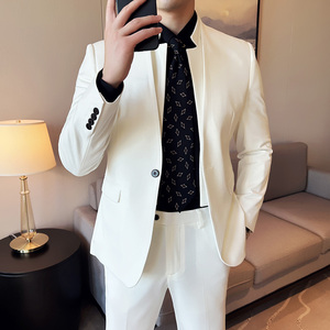 立领双层领韩版修身西服时尚潮流西装套装2406-P210（领可拆）图片