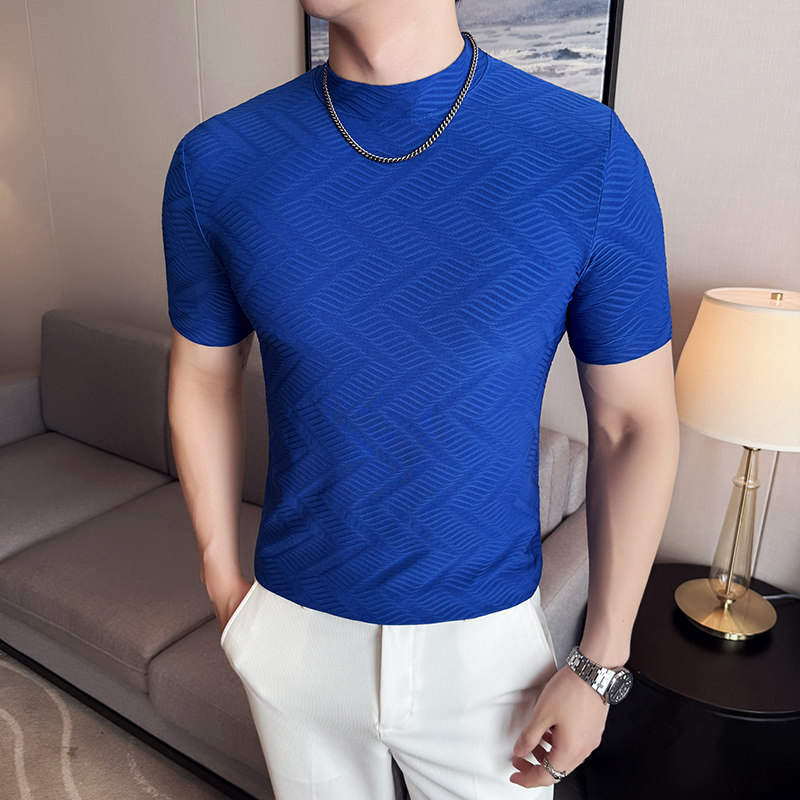 DS017-P38男士半高领短袖T恤春夏新款时尚百搭修身立体打底衫,男装T恤,星座1606-1