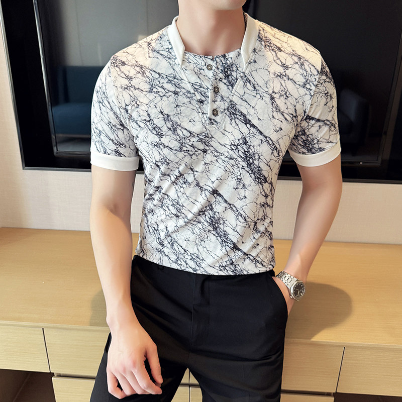 夏季V领男士POLO衫冰丝裂纹时尚休闲短袖T恤DS024-P58,男装T恤,星座1606-1
