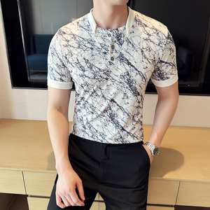 夏季V领男士POLO衫冰丝裂纹时尚休闲短袖T恤DS024-P58图片