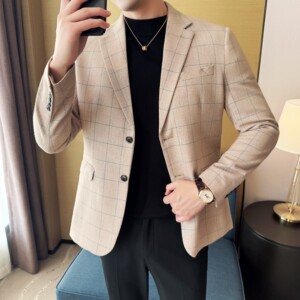 韩版修身西服时尚休闲格子西装外套DX49-P148图片