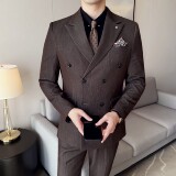 男士双排扣商务休闲西装韩版修身纯色暗纹西服三件套2513-P280，男装西服套装，星座1606-1