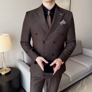 男士双排扣商务休闲西装韩版修身纯色暗纹西服三件套2513-P280图片