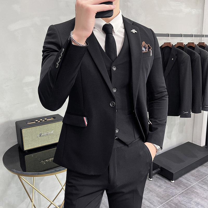 韩版修身商务西服织带款西装三件套1825-P255,男装西服套装,星座1606-1