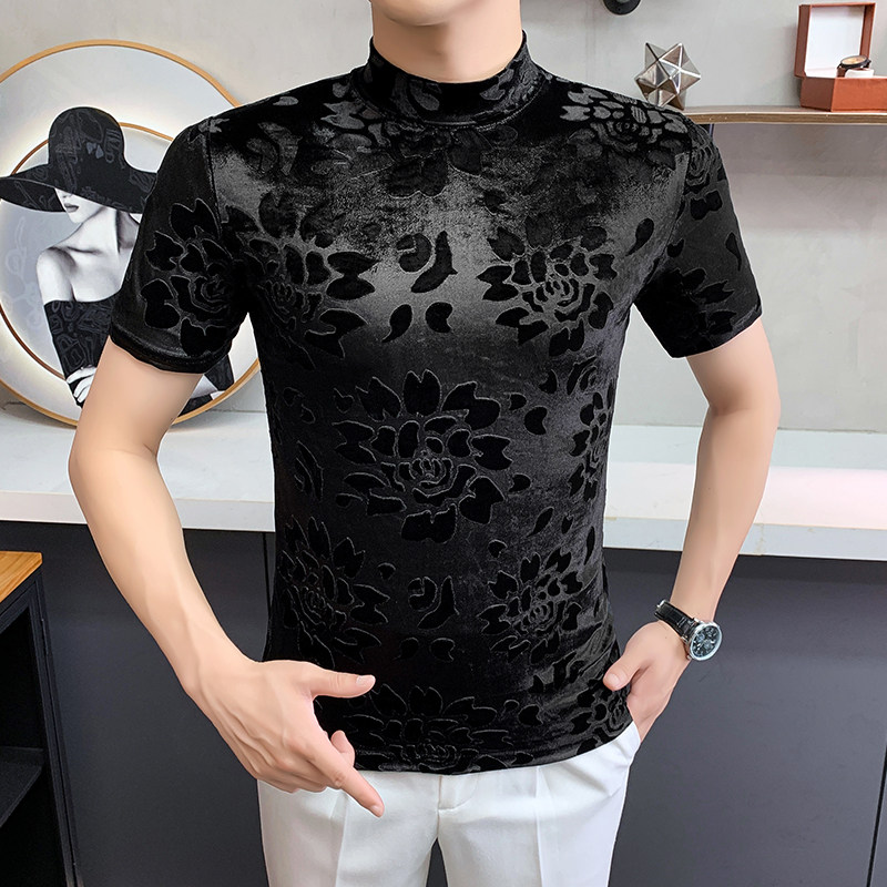 DS038-P39丝绒提花中领T恤秋款时尚百搭修身立体短袖打底衫,男装T恤,星座1606-1