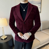 雪尼尔韩版修身西服海藻纹时尚拼色西装外套DX08-P148，男装西服套装，星座1606-1