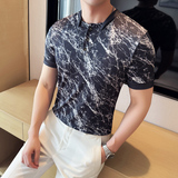 夏季V领男士POLO衫冰丝裂纹时尚休闲短袖T恤DS024-P58，男装T恤，星座1606-1
