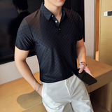 棋盘格冰丝无痕PLO衫高弹上衣男短袖2813-P58，男装T恤，星座1606-1