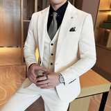 韩版修身西服针织斜纹西装三件套2407-P265，男装西服套装，星座1606-1