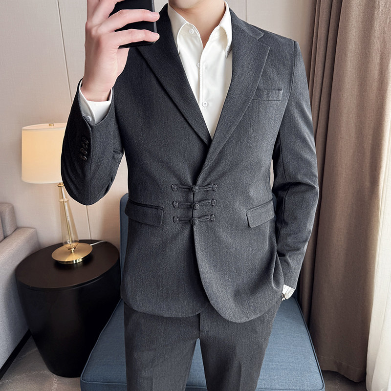 新中式风西服韩版修身西装套装2507-P195,男装西服套装,星座1606-1