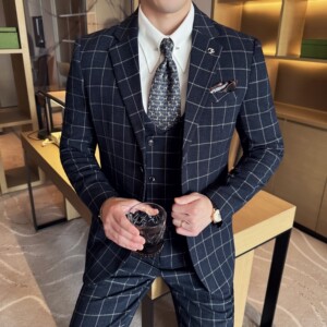 男士商务婚礼西装韩版修身格子西服三件套2520-P280图片