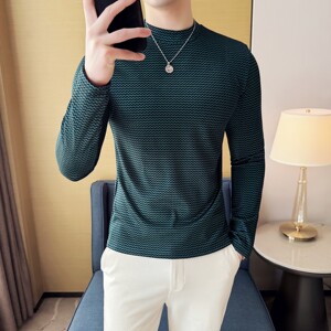 DS046-P48波浪纹半高领T恤男士修身立体打底衫图片