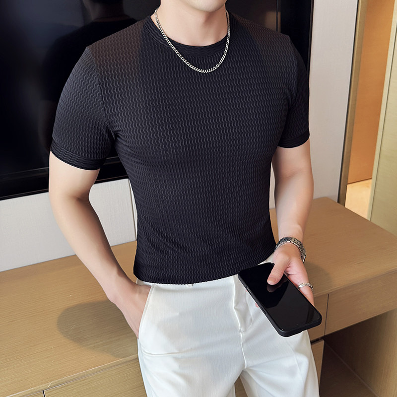 DS028-P38男士小圆领短袖T恤夏季冰丝时尚百搭修身立体打底衫,男装T恤,星座1606-1