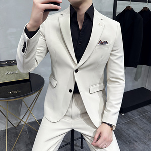 S-7XL韩版修身商务西服两粒扣西装套装两件套8802-P190图片
