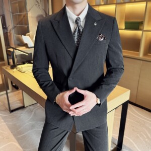 抖音西装高级修身英伦风商务休闲西服套装三件套2510-P265图片