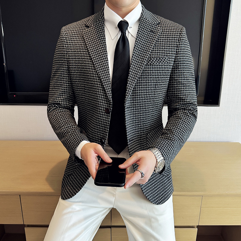 秋冬新款韩版修身西服时尚小方格西装外套DX22-P148，男装西服套装，星座1606-1