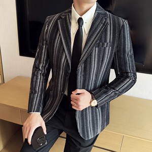 植绒条纹时尚休闲西装外套男士韩版修身西服DX64-P178,条纹男西装怎么搭配图片
