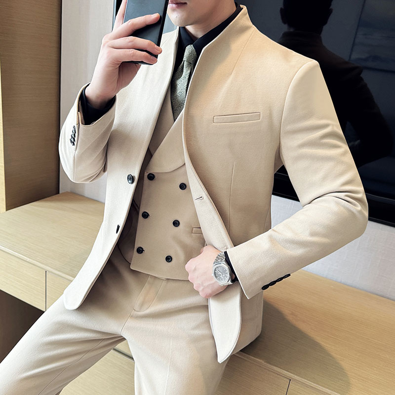 立领韩版修身商务西服毛呢西装三件套2413-P245,男装西服套装,星座1606-1