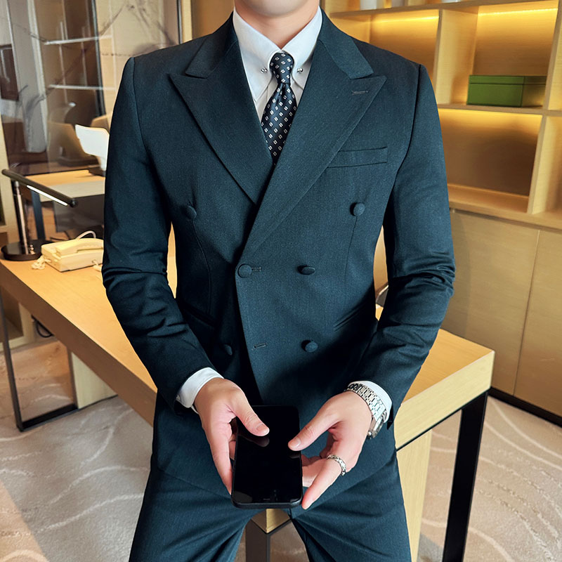 羊毛高品质韩版修身西服双排扣西装三件套2418-P295,男装西服套装,星座1606-1