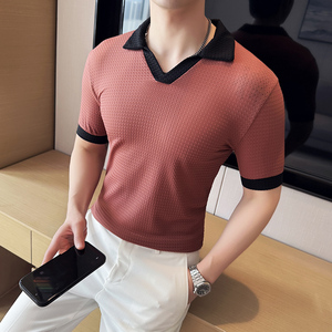 DS019-P48男士短袖冰丝POLO衫夏季新款时尚百搭修身立体T恤图片