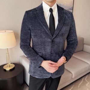 亮丝雪尼尔时尚休闲西装外套男士韩版修身西服DX66-P155图片