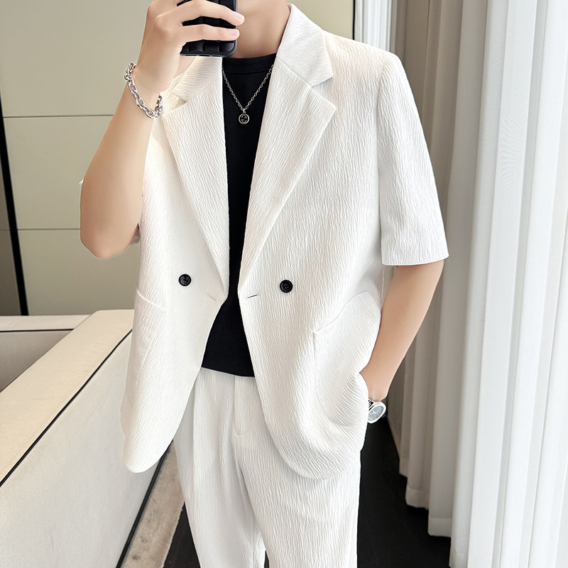 冰丝垂感西服宽松休闲直筒阔腿裤西装套装2306-P185，男装西服套装，星座1606-1