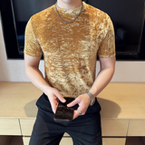 DS011-P38金丝绒褶皱烫金T恤春夏新款时尚百搭修身立体打底衫，男装T恤，星座1606-1