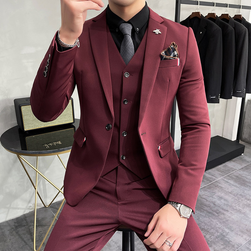 韩版修身商务西服织带款西装三件套1825-P255,男装西服套装,星座1606-1