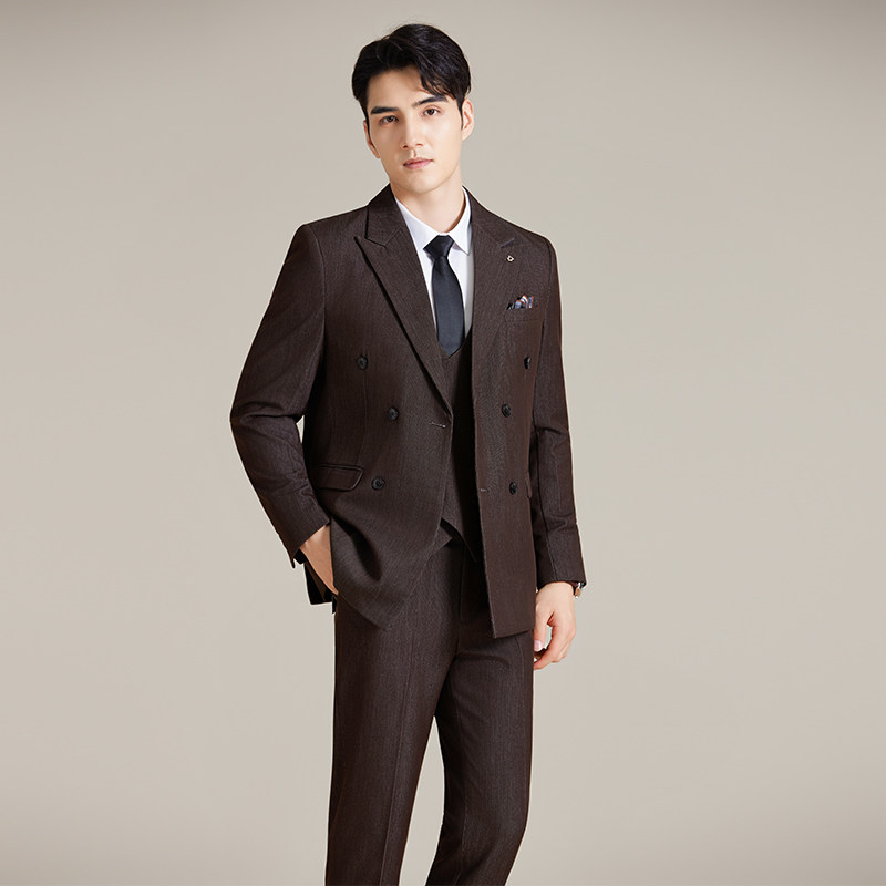 男士双排扣商务休闲西装韩版修身纯色暗纹西服三件套2513-P280,男装西服套装,星座1606-1