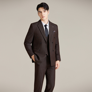 男士双排扣商务休闲西装韩版修身纯色暗纹西服三件套2513-P280图片