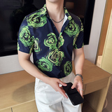 夏季印花短袖衬衫冰丝时尚休闲免熨衬衣男CS024-P58，男装T恤，星座1606-1