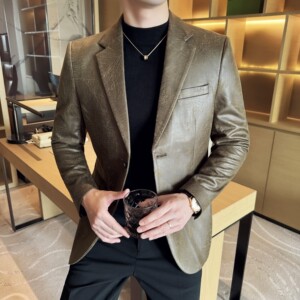 男士韩版修身西服麂皮绒提花时尚休闲西装外套DX55-P148图片