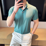 冰丝无痕高弹V领PLO衫华夫格短袖上衣男2817-P62，男装T恤，星座1606-1