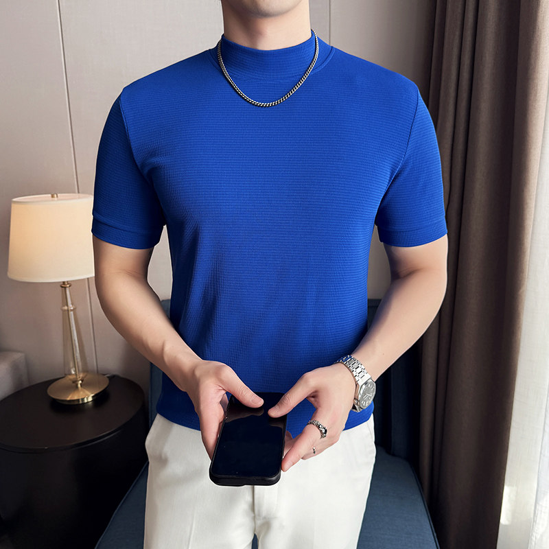 DS003-P38男士半高领短袖T恤春夏新款时尚百搭修身立体打底衫,男装T恤,星座1606-1