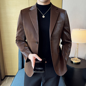 鳄鱼纹高品质韩版修身皮衣西服商务休闲皮衣西装外套DX12-P178图片