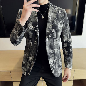 提花牛仔韩版修身西服时尚潮流休闲西装DX31-P168图片