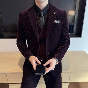 男士时尚休闲西装灯芯绒流星雨条纹西服套装SJT2518-P280图片