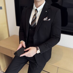 男士商务休闲西装韩版修身纯色暗纹西服三件套2512-P275