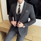 男士商务休闲西装华夫格韩版修身西服三件套2521-P280，男装西服套装，星座1606-1