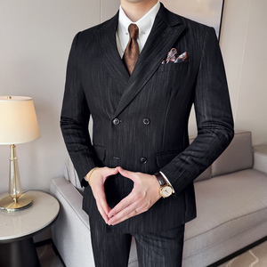 男士商务休闲西服莱赛尔醋酸条纹双排扣西装套装2531-P290,男装西服套装,星座1606-1