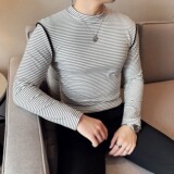 DS044-P48条纹半高领T恤修身立体男士长袖打底衫，男装T恤，星座1606-1